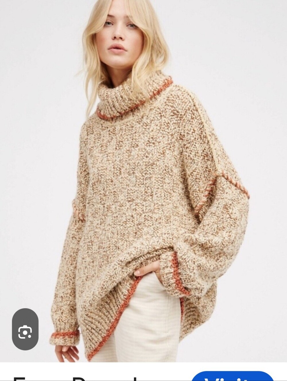 Free People Echo Chunky Turtleneck Sweater with Rust Trim Women's